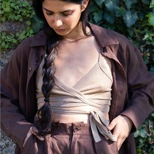 Brand new Ozma of California silk noil Jersey bralette, beige “tea” color